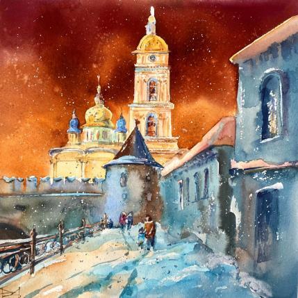 Gemälde Snow Tobolsk von Volynskih Mariya  | Gemälde Figurativ Aquarell Architektur, Landschaften, Urban