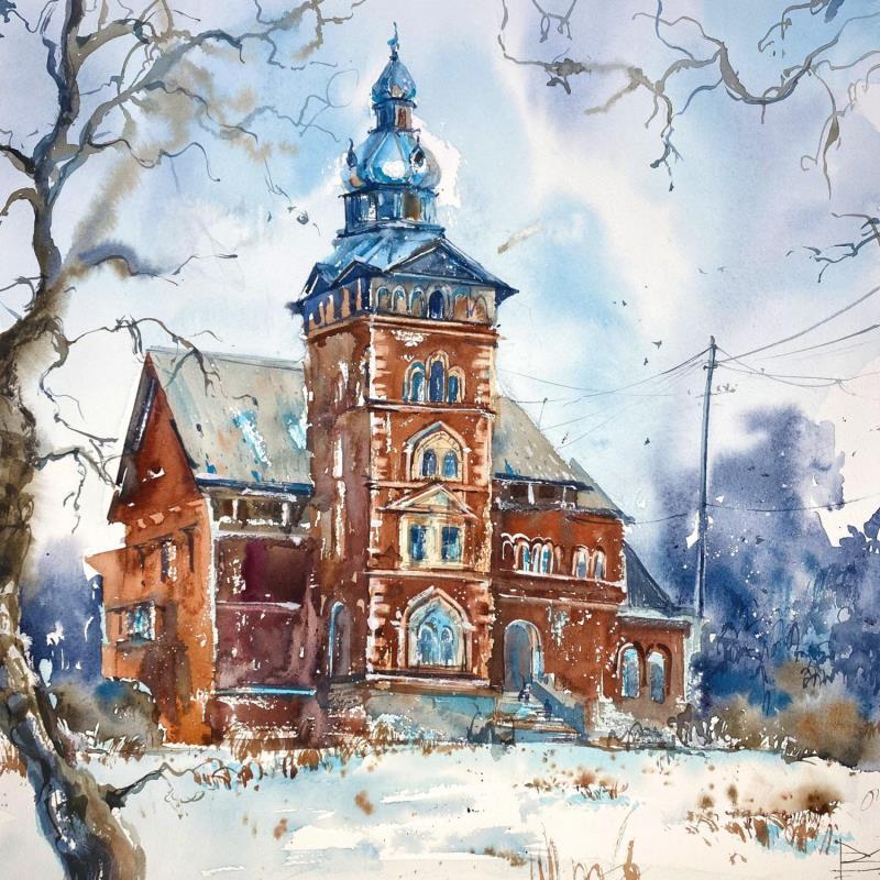 Painting Villa Brandes by Volynskih Mariya  | Painting Figurative Landscapes Urban Architecture Watercolor