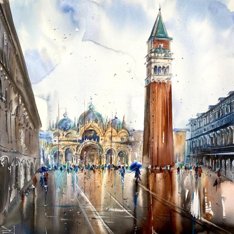 Painting Piazza San Marco by Volynskih Mariya  | Painting Figurative Watercolor Architecture, Black & White, Urban