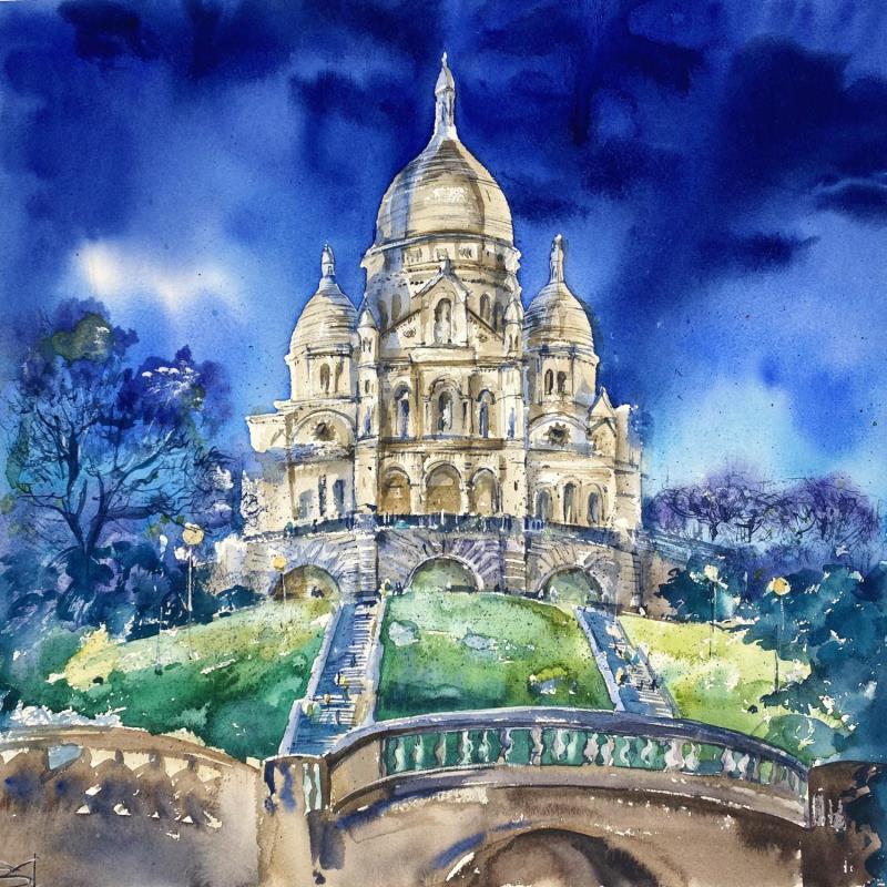 Painting Basilica of Sacré-Coeur by Volynskih Mariya  | Painting Figurative Landscapes Urban Architecture Watercolor