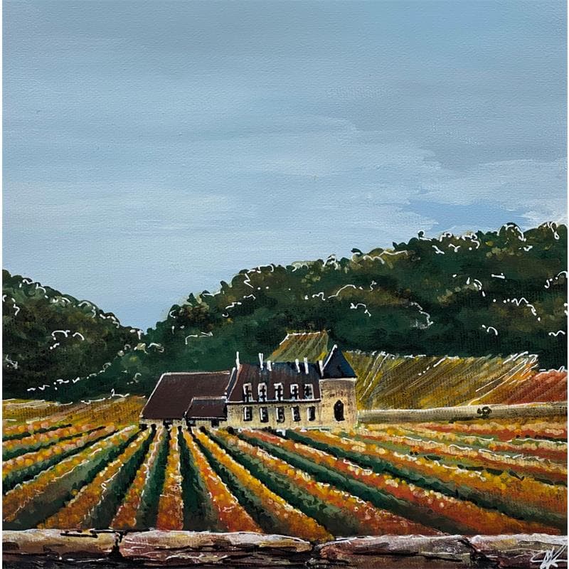 Peinture Domaine viticole d'automne en Bourgogne  par Sophie-Kim Touras | Tableau Figuratif Mixte Paysages Vues urbaines scènes de vie