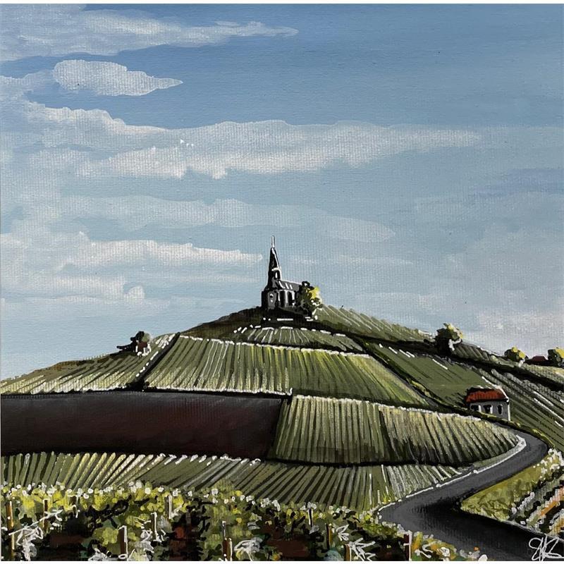 Gemälde Eglise et vignobles bourguignon von Touras Sophie-Kim  | Gemälde Figurativ Landschaften Öl