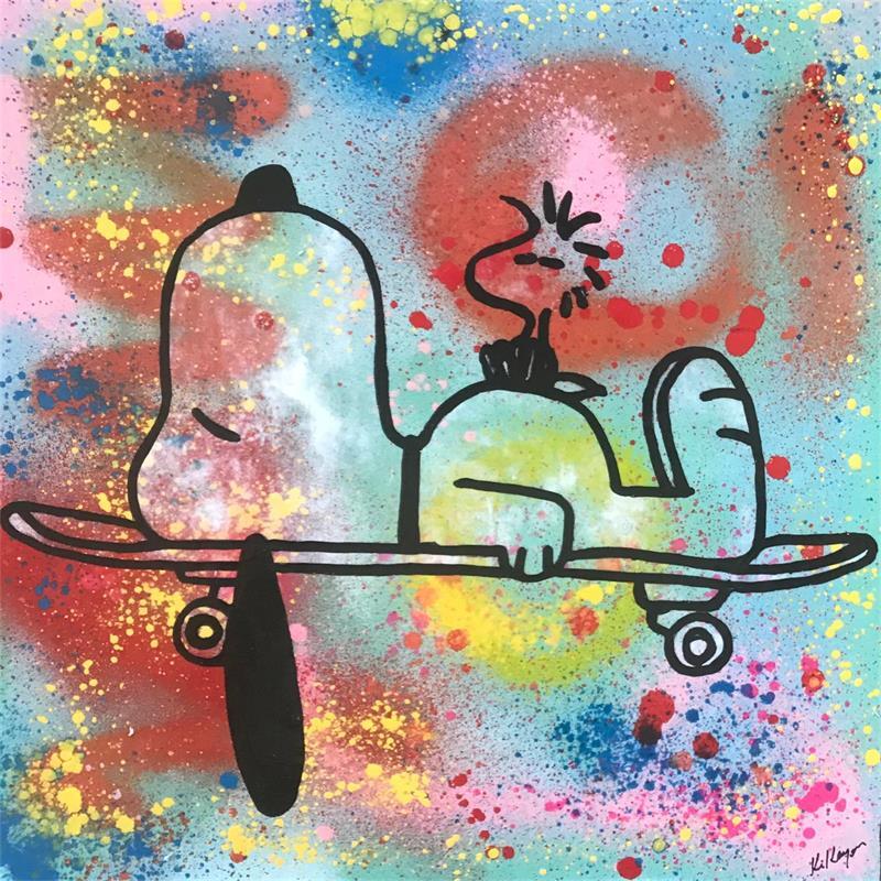 Gemälde Snoopy skate von Kikayou | Gemälde Pop-Art Pop-Ikonen Graffiti