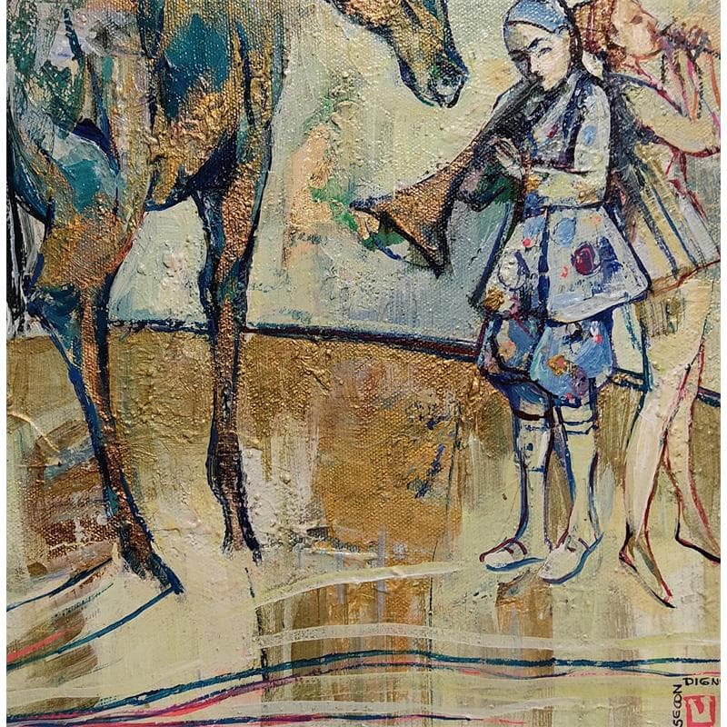 Peinture Les musiciens et le cheval par Machi | Tableau Figuratif Scènes de vie Huile Acrylique
