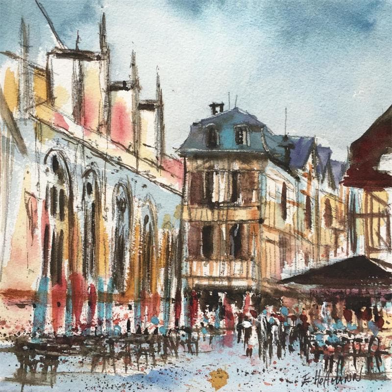 Painting Troyes 91 centre ville by Hoffmann Elisabeth | Painting Figurative Watercolor Urban