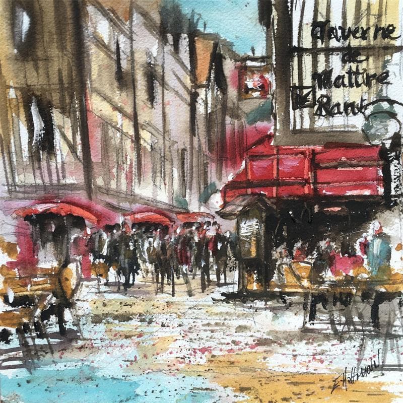 Painting Troyes 92 Terrasse by Hoffmann Elisabeth | Painting Figurative Watercolor Pop icons, Urban