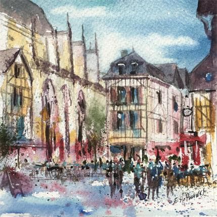 Peinture Troyes 95 centre ville par Hoffmann Elisabeth | Tableau Figuratif Aquarelle Vues urbaines