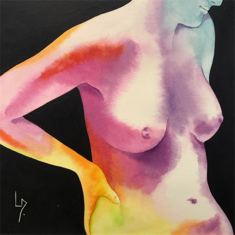 Painting NF 62 by Loussouarn Michèle | Painting Figurative Watercolor Nude, Pop icons