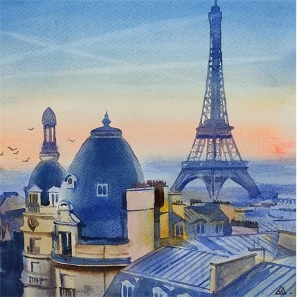 Painting Paris - N28 by Khodakivskyi Vasily | Painting Figurative Watercolor Urban
