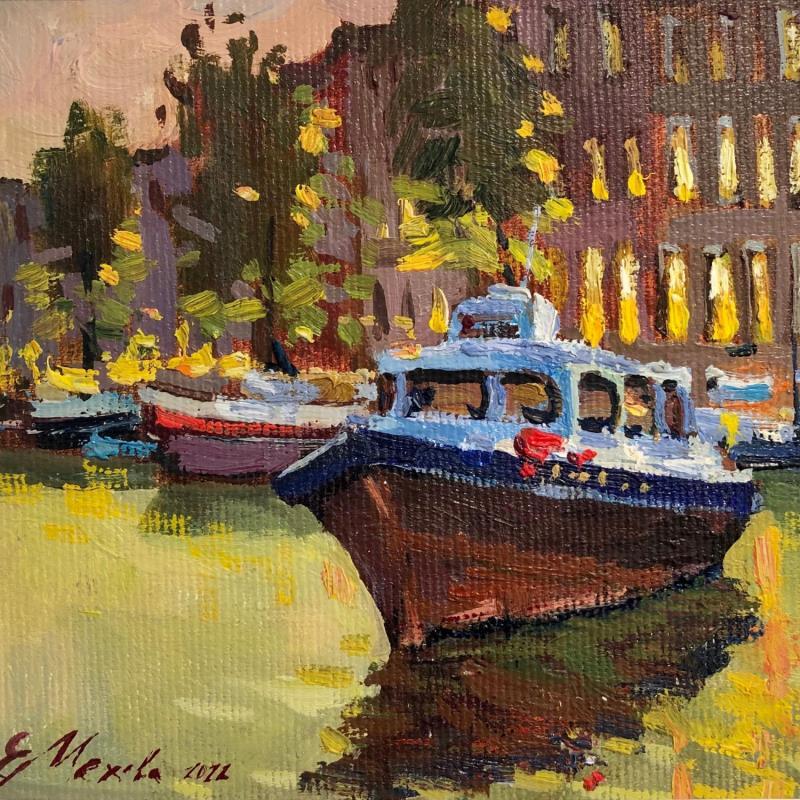 Gemälde Ship on the canal von Mekhova Evgeniia | Gemälde Öl