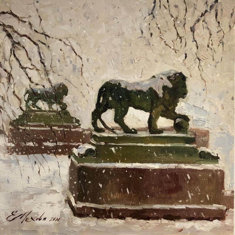 Gemälde Snowfall von Mekhova Evgeniia | Gemälde Naive Kunst Öl