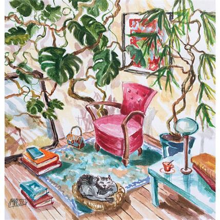 Peinture Le fauteuil rose du salon  par Bertre Flandrin Marie-Liesse | Tableau Figuratif Acrylique scènes de vie
