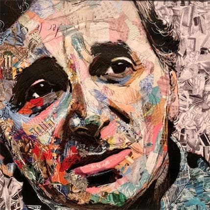 Gemälde Charles Aznavour von G. Carta | Gemälde Pop-Art Acryl, Collage, Graffiti Pop-Ikonen