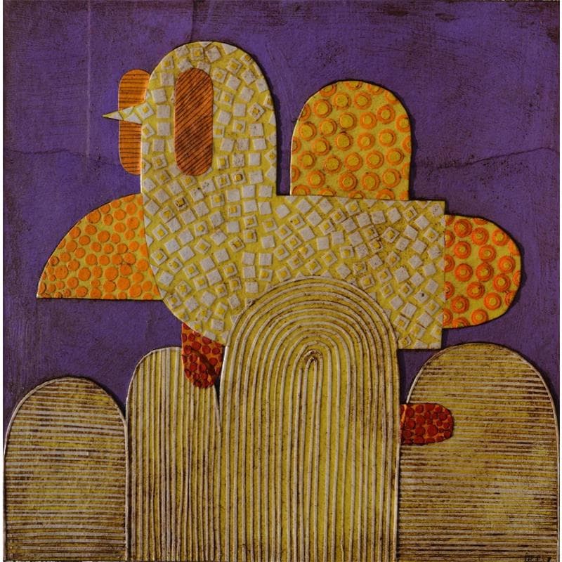 Painting Yellow Bird 4 by Ortiz Gustavo | Painting Figurative Gluing Animals, Landscapes