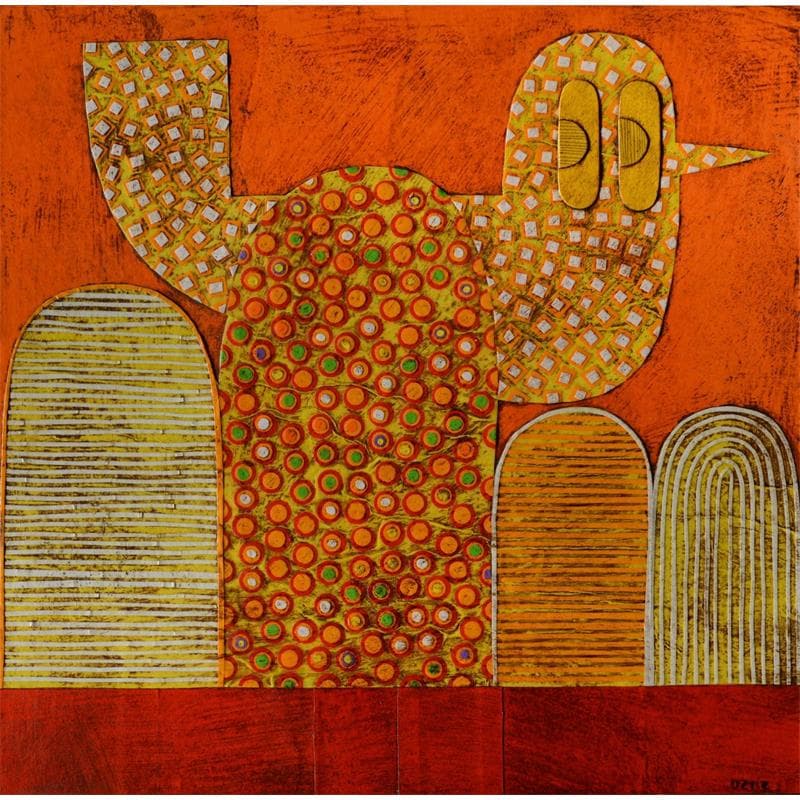 Gemälde Yellow Bird 5 von Ortiz Gustavo | Gemälde Figurativ Landschaften Tiere Collage
