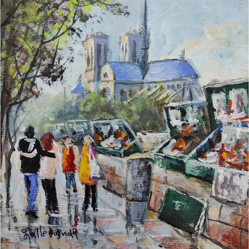 Peinture Bouquinistes quai de Seine par Lallemand Yves | Tableau Figuratif Acrylique Vues urbaines scènes de vie