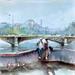 Painting Pont de la Tournelle - Paris  by Gutierrez | Painting Figurative Landscapes Watercolor