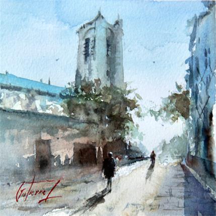 Painting La cathédrale - Bourges by Gutierrez | Painting Figurative Watercolor Landscapes