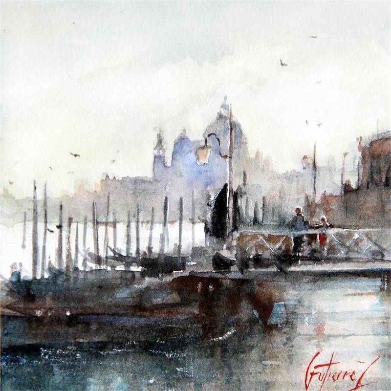 Painting Soir à Venise by Gutierrez | Painting Figurative Landscapes Watercolor