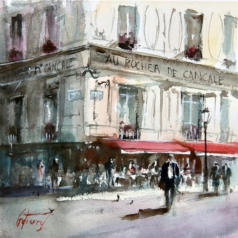 Peinture Au rocher de Cancale - Paris par Gutierrez | Tableau Impressionnisme Urbain Aquarelle