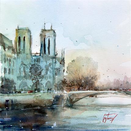 Painting Notre Dame de Paris by Gutierrez | Painting Figurative Watercolor Landscapes, Pop icons