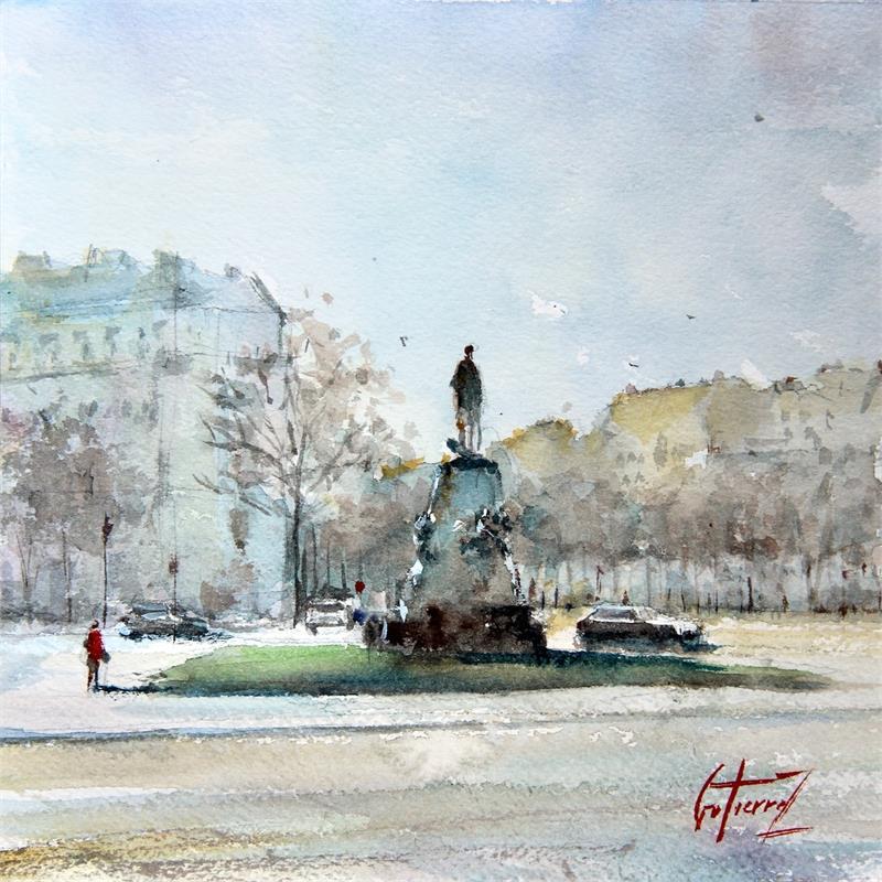 Painting Place Vauban - Paris by Gutierrez | Painting Figurative Watercolor Landscapes, Pop icons, Urban