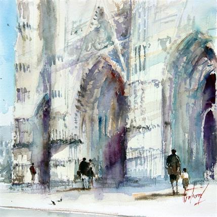 Painting La cathédrale de Tours by Gutierrez | Painting Figurative Watercolor Urban