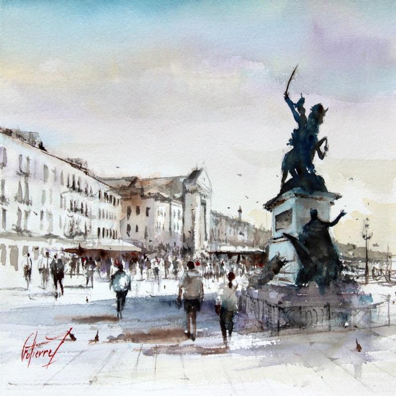 Peinture Le quai des Esclavons - Venise par Gutierrez | Tableau Impressionnisme Urbain Aquarelle