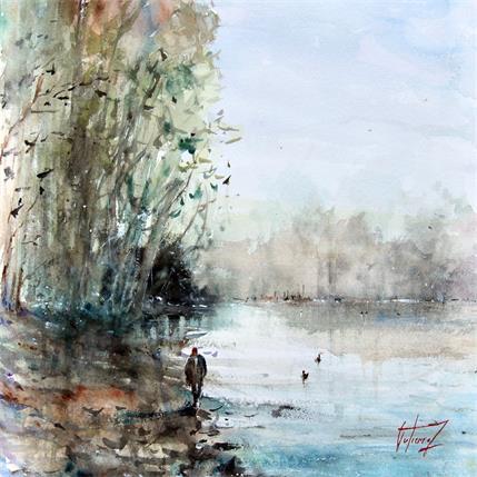 Gemälde La Loire en hiver von Gutierrez | Gemälde Figurativ Aquarell Landschaften