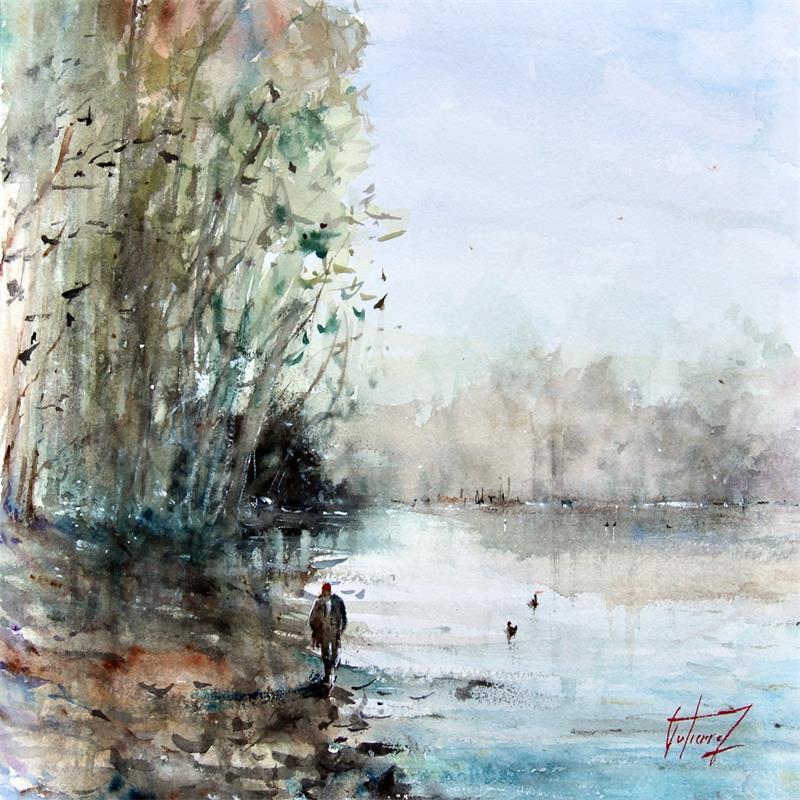 Gemälde La Loire en hiver von Gutierrez | Gemälde Figurativ Landschaften Aquarell