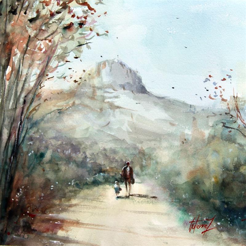Painting Balade en Provence by Gutierrez | Painting Figurative Watercolor Landscapes