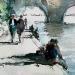 Peinture Flâneries sur les quais - Paris par Gutierrez | Tableau Impressionnisme Paysages Urbain Aquarelle