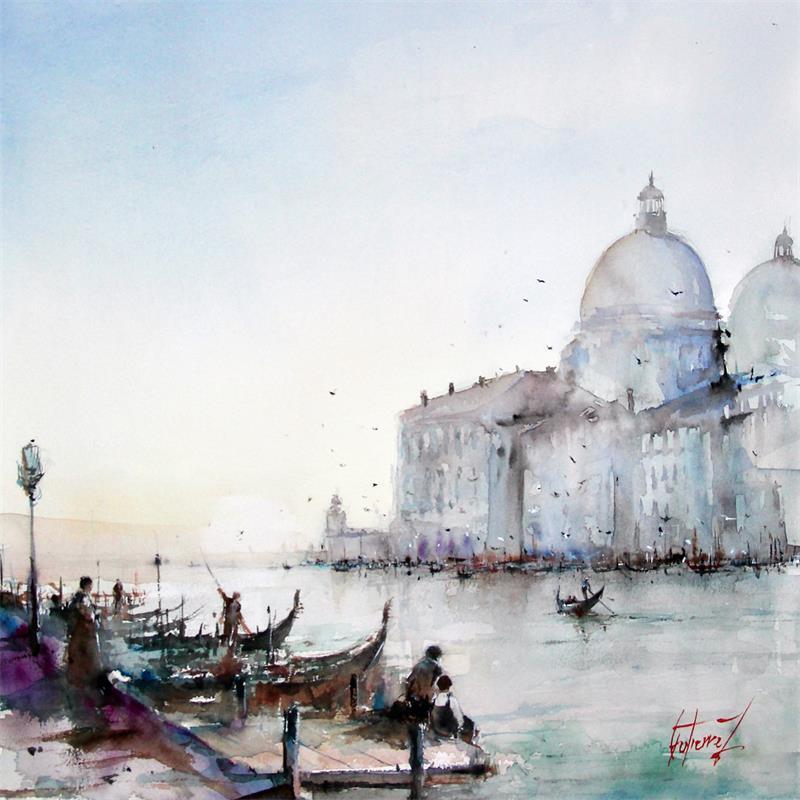 Peinture Ambiance Vénitienne par Gutierrez | Tableau Impressionnisme Paysages Scènes de vie Aquarelle