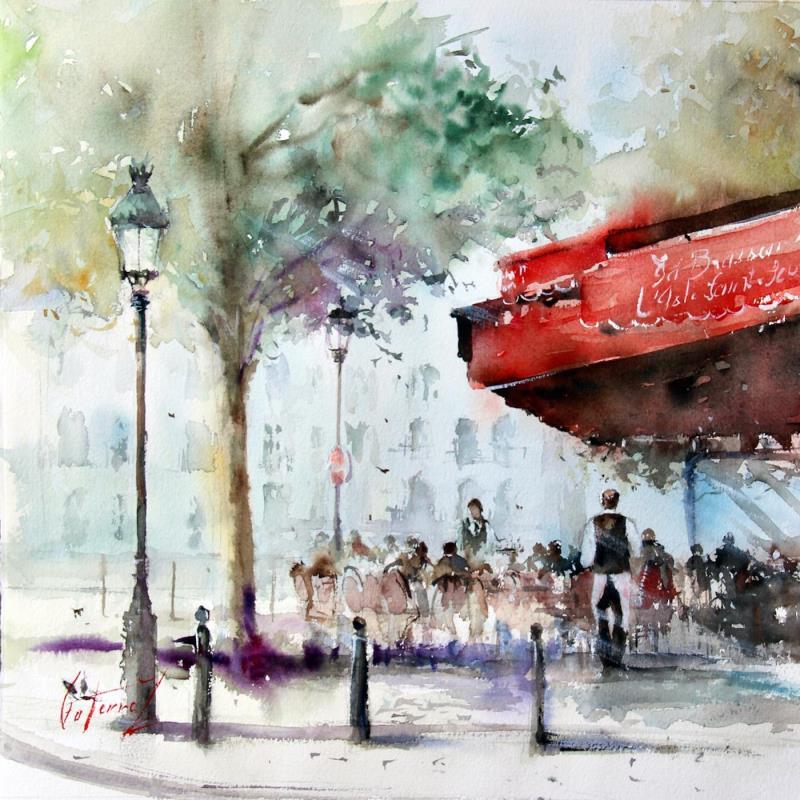 Peinture La Brasserie - Paris par Gutierrez | Tableau Impressionnisme Paysages Urbain Aquarelle