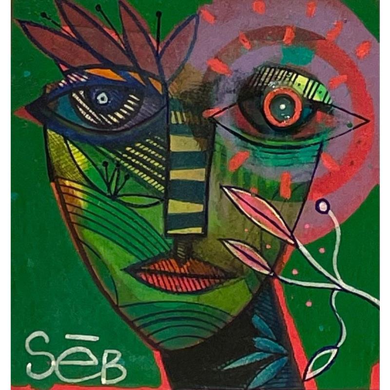 Gemälde Sarisarinama von Seb | Gemälde Art brut Porträt Holz Acryl