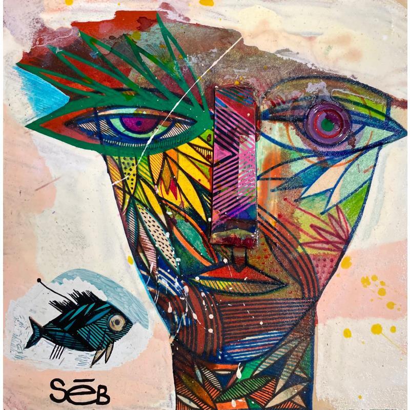 Peinture Tara et son Krobia par Seb | Tableau Art Singulier Portraits Bois Acrylique