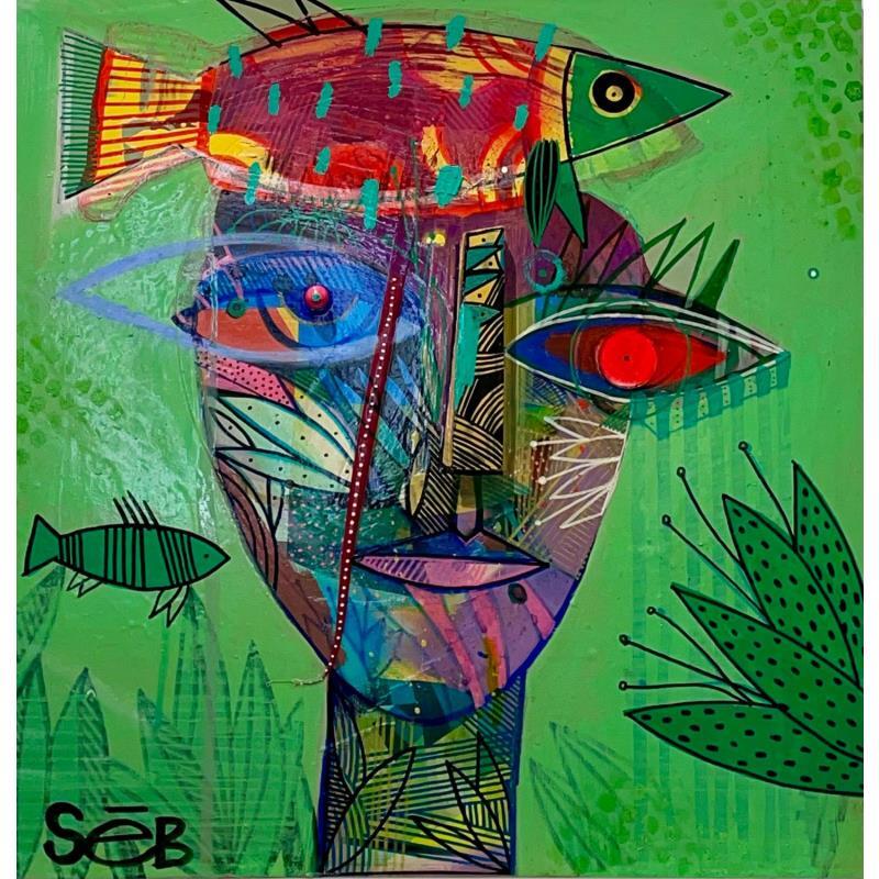 Peinture Lago secret par Seb | Tableau Art Singulier Portraits Bois Acrylique