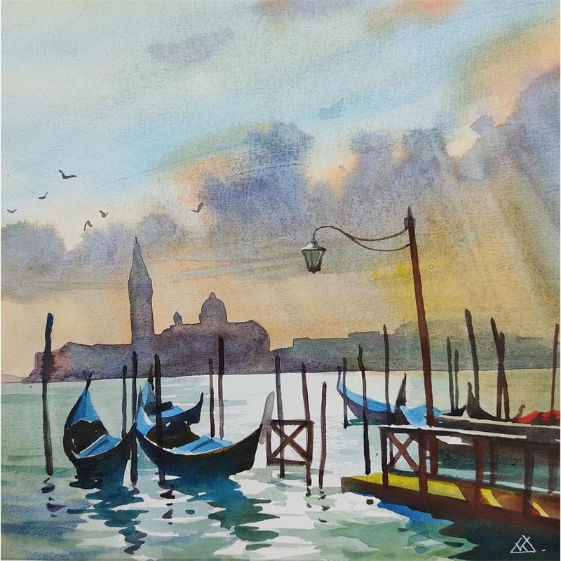 Gemälde Venice - oct.9 von Khodakivskyi Vasily | Gemälde Figurativ Aquarell Urban