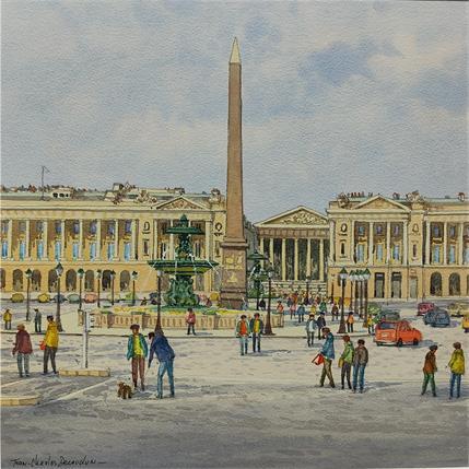 Painting Paris, place de la Concorde et la Madeleine by Decoudun Jean charles | Painting Figurative Watercolor Landscapes, Life style, Urban