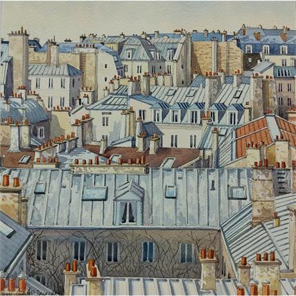 Painting Paris, les toits by Decoudun Jean charles | Painting Figurative Watercolor Landscapes, Urban