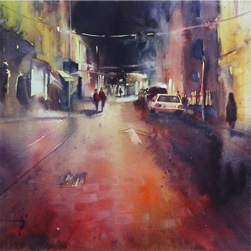 Painting Nuit Fauve by Abbatucci Violaine | Painting Figurative Watercolor Life style, Urban
