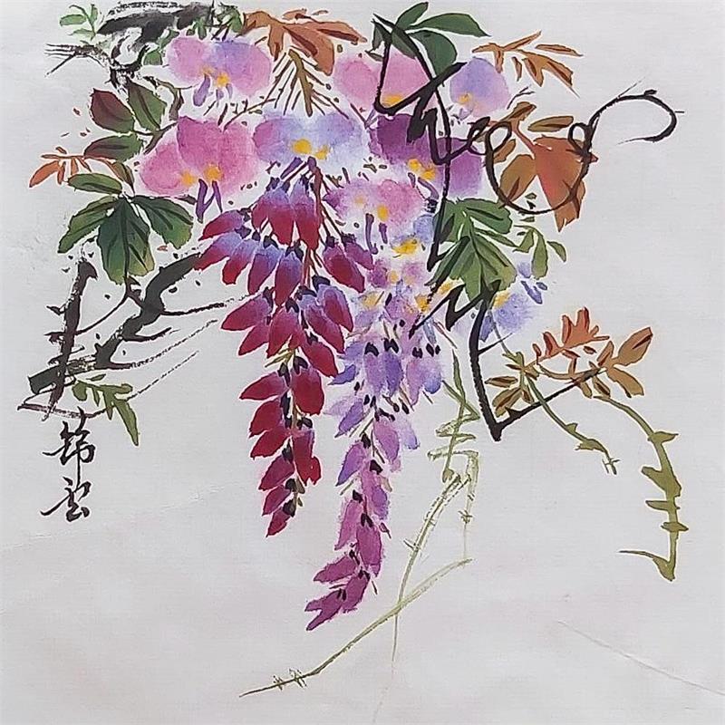 Peinture Glycines par Tayun | Tableau Figuratif Aquarelle Paysages