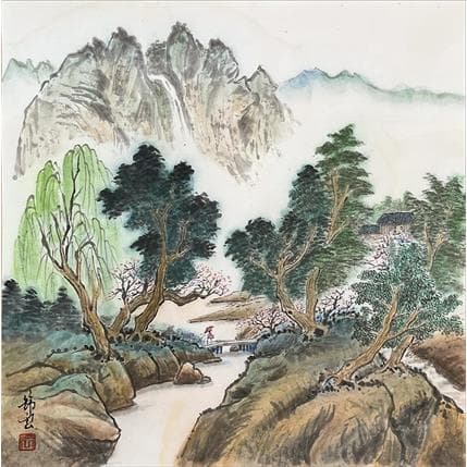 Painting Quatre saisons Printemps by Tayun | Painting Figurative Mixed Landscapes