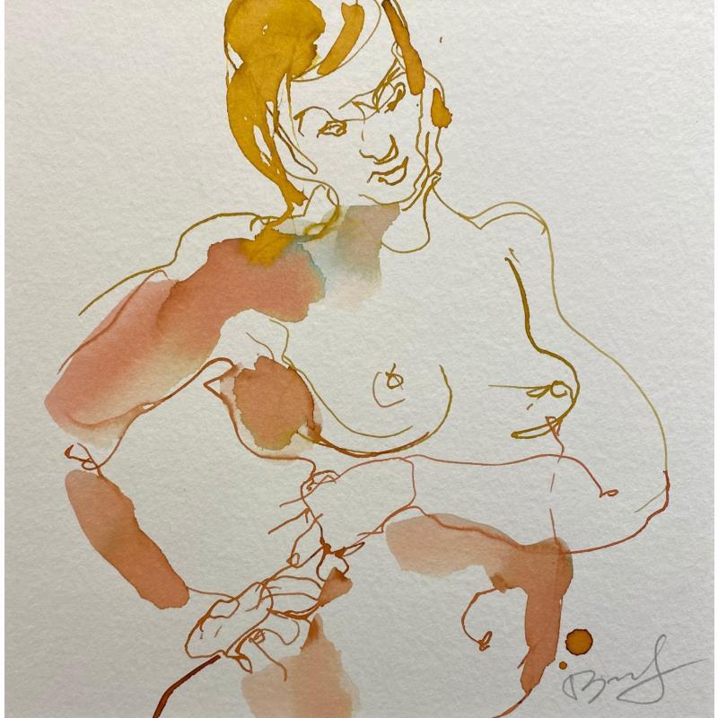 Painting Marine main sur le ventre by Brunel Sébastien | Painting Figurative Nude Watercolor