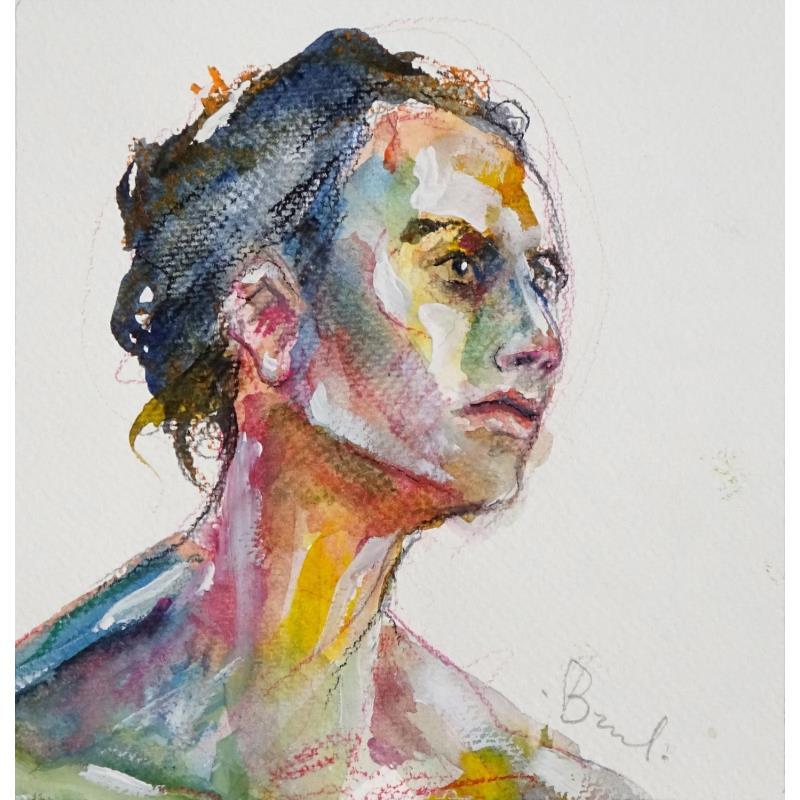 Painting Méline portrait by Brunel Sébastien | Painting Figurative Watercolor Nude, Pop icons, Portrait