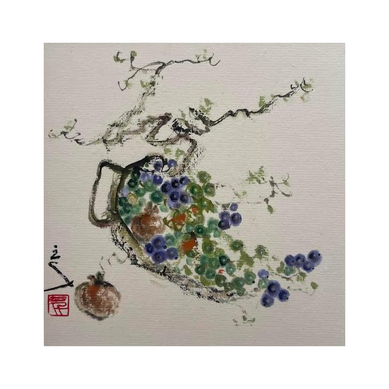 Gemälde A basket of grapes von Sanqian | Gemälde Naive Kunst Stillleben