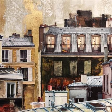 Peinture Regarder vers le ciel par Romanelli Karine | Tableau Illustration Mixte scènes de vie, Vues urbaines
