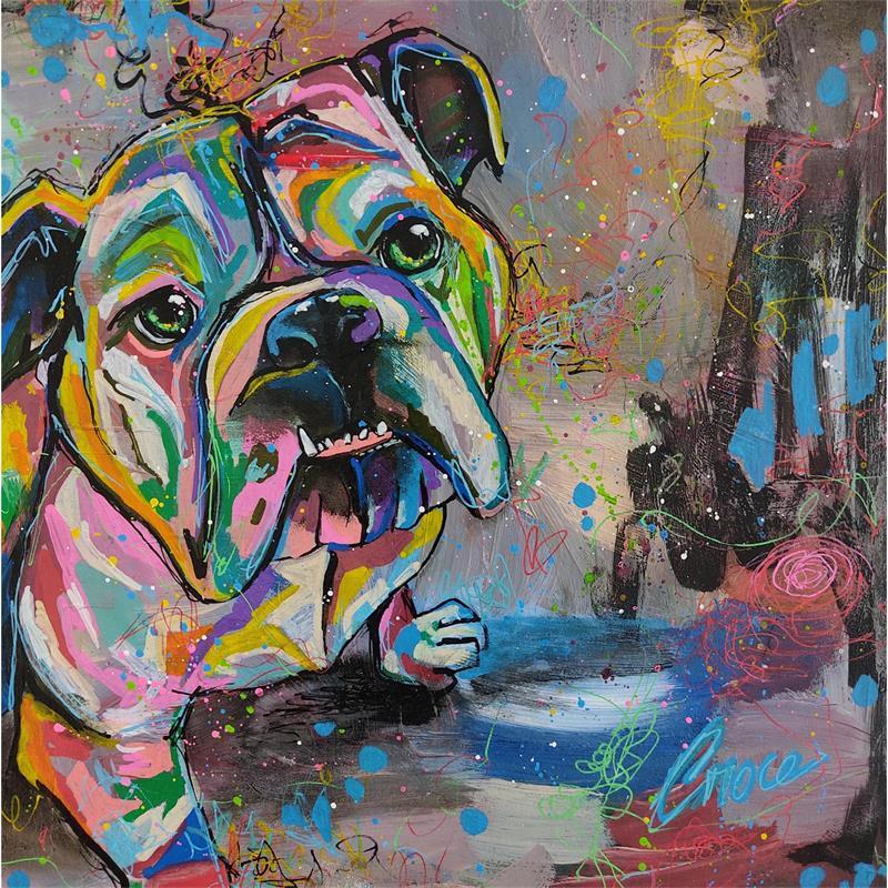 Peinture Pop bulldog par Croce | Tableau Figuratif Animaux Carton Acrylique