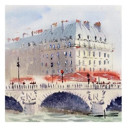 Peinture Pont Saint-Michel par Kévin Bailly | Tableau Figuratif Aquarelle Vues urbaines