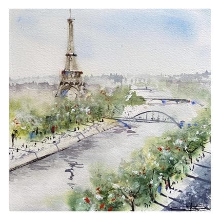 Peinture Contre plongée sur la Tour Eiffel par Kévin Bailly | Tableau Figuratif Aquarelle Vues urbaines